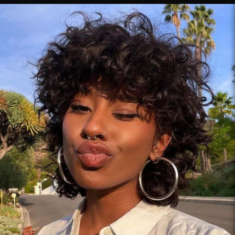 UNice Glueless Shag Wolf Cut Short Black Curly Wig