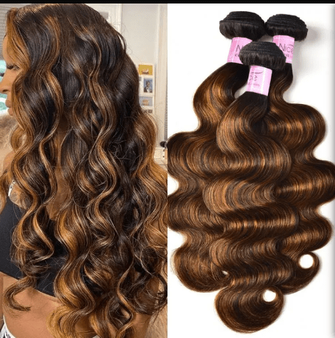 UNice #FB30 Brown Balayage Highlight 3Pcs Body Wave Human Hair Bundles