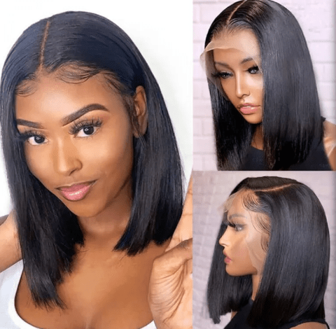 Unice Straight T Part Lace Human Hair Short Black Bob Wig