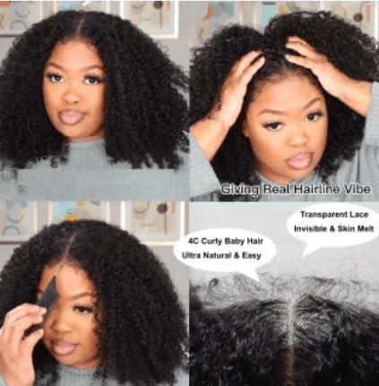UNice Realistic 4C Curly Baby Hair 13x4 Kinky Curly Transparent Lace Front Human Hair Wigs