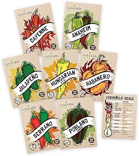 Hot Pepper Seeds Variety Pack of 7 - Heirloom Chili Pepper Seeds:   -Image; Amazon Garden Essentials Must Haves For Every Gardener https://www.charlenegardiner.com