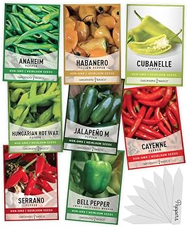 Pepper Seeds for Planting 8 Varieties Pack, Jalapeno, Habanero, Bell Pepper, Cayenne, Hungarian Hot Wax, Anaheim, Serrano, Cubanelle   -Image; Amazon Garden Essentials Must Haves For Every Gardener https://www.charlenegardiner.com