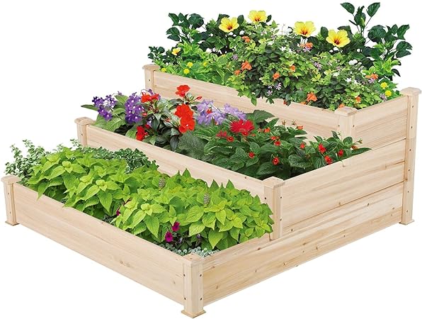 3 Tier 47 x 47 x 22in Raised Garden Bed Horticulture Outdoor Elevated Flower Box   -Image; Amazon Garden Essentials Must Haves For Every Gardener https://www.charlenegardiner.com