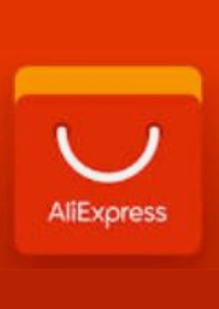 Logo of AliExpress on a red background with a shopping bag design.