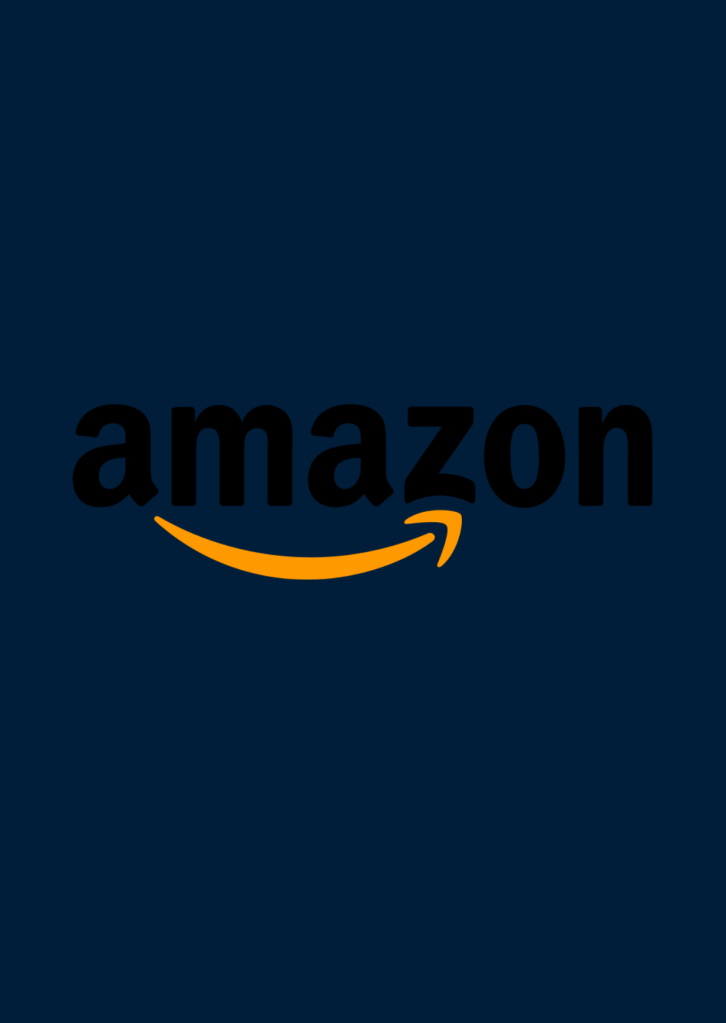 Amazon logo featuring the brand name 'amazon' in bold with the iconic smile graphic underneath on a dark background.